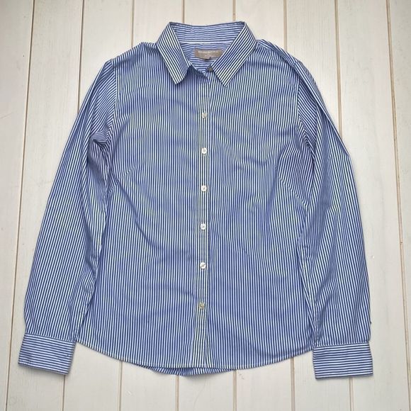 Blue & White Striped Button Down Cotton Shirt - Picture 2 of 10